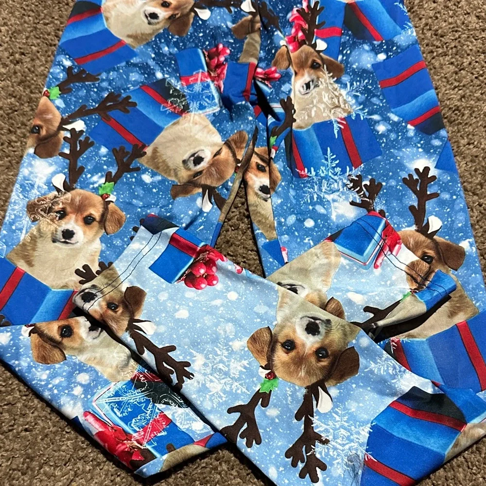 Justice Blue Dog and Reindeer Print Leggings Size 16
